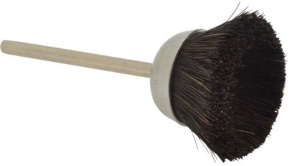 Weiler - 1" Diam, 1/8" Shank Straight Wire Hair Cup Brush - 0.003" Filament Diam, 7/16" Trim Length, 25,000 Max RPM - USA Tool & Supply