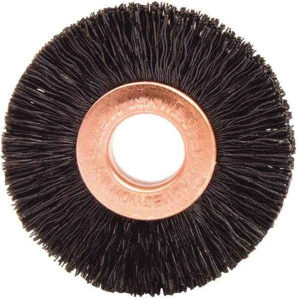 Weiler - 1-1/2" OD, 3/8" Arbor Hole, Nylon Wheel Brush - 1/4" Face Width, 7/16" Trim Length, 0.01" Filament Diam, 20,000 RPM - USA Tool & Supply