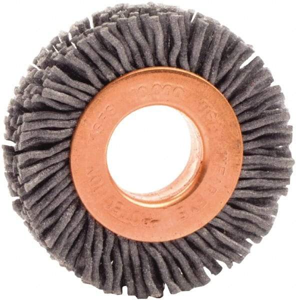 Weiler - 1-1/2" OD, 1/2" Arbor Hole, Nylon Wheel Brush - 3/8" Face Width, 1/4" Trim Length, 0.035" Filament Diam, 10,000 RPM - USA Tool & Supply