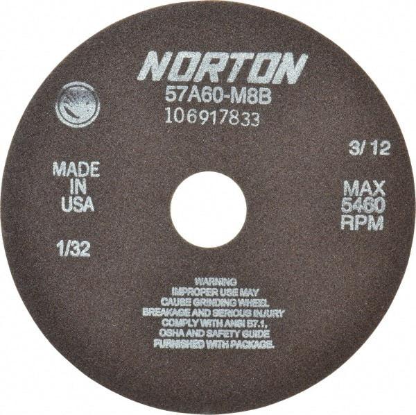Norton - 7" 60 Grit Aluminum Oxide Cutoff Wheel - 1/32" Thick, 1-1/4" Arbor, 5,460 Max RPM, Use with Stationary Grinders - USA Tool & Supply