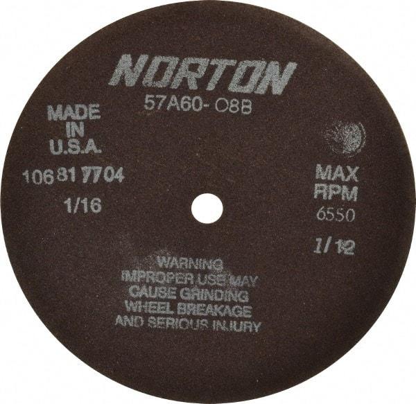 Norton - 7" 60 Grit Aluminum Oxide Cutoff Wheel - 1/16" Thick, 1/2" Arbor, 6,550 Max RPM, Use with Stationary Grinders - USA Tool & Supply