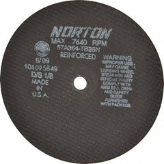 Norton - 8" 36 Grit Aluminum Oxide Cutoff Wheel - 1/8" Thick, 5/8" Arbor, 7,640 Max RPM, Use with Circular Saws - USA Tool & Supply