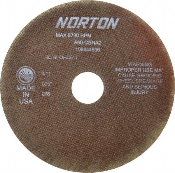 Norton - 7" 60 Grit Aluminum Oxide Cutoff Wheel - 0.035" Thick, 1-1/4" Arbor, 8,730 Max RPM, Use with Stationary Grinders - USA Tool & Supply
