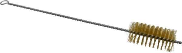 Schaefer Brush - 3" Long x 1-1/2" Diam Brass Long Handle Wire Tube Brush - Single Spiral, 15" OAL, 0.008" Wire Diam, 3/8" Shank Diam - USA Tool & Supply