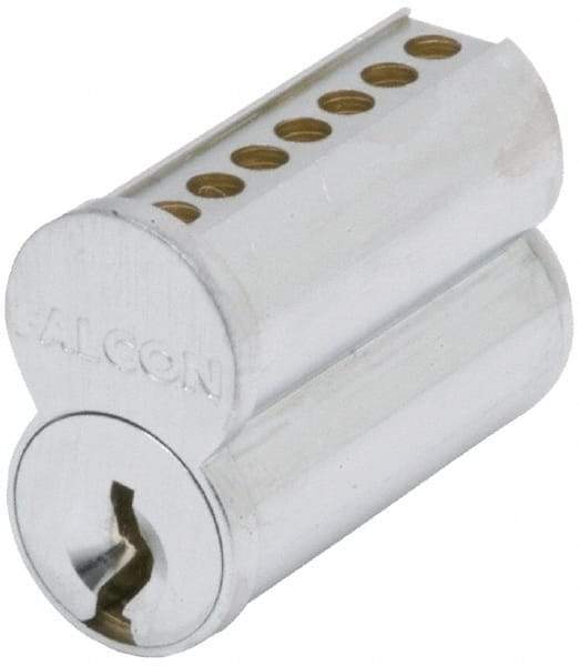 Falcon - 7 Pins, Falcon A Keyway Keying, Small Format IC Cylinder - Satin Chrome Coated, Brass - USA Tool & Supply