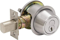 Falcon - Less Cylinder - SFIC Keying, Single Cylinder Deadbolt - Satin Chrome Coated, Steel - USA Tool & Supply