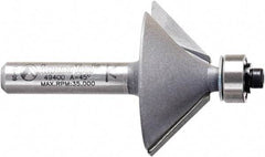 Amana Tool - 1-1/4" Cut Diam, 1/2" Length of Cut, 2 Flute Chamfer Edge Profile Router Bit - Carbide-Tipped, 1/4" Shank Diam, 2" OAL, Uncoated - USA Tool & Supply