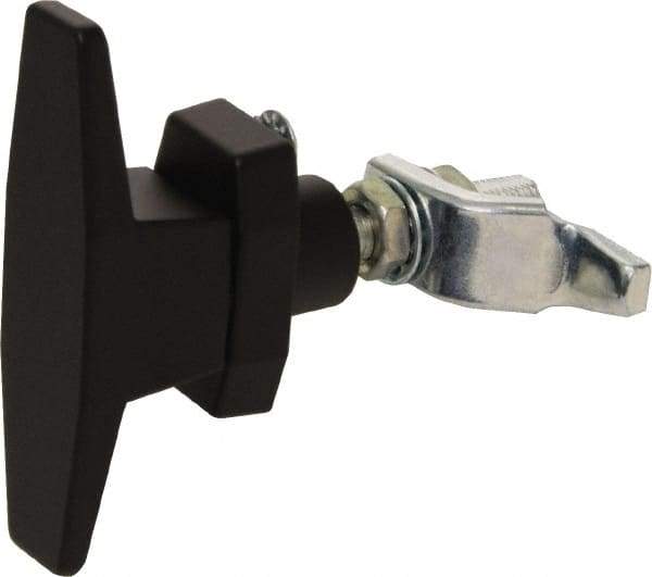 Made in USA - 3-1/16" Long x 3" Wide x 7/8" High, T-Handle Latch with O-Lock - Die Cast Zinc, with Black Powder Coat Finish - USA Tool & Supply