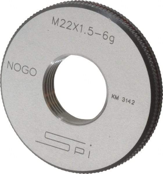 SPI - M22x1.5 No Go Single Ring Thread Gage - Class 6G, Oil Hardened Nonshrinking Steel (OHNS), NPL Traceability Certification Included - USA Tool & Supply