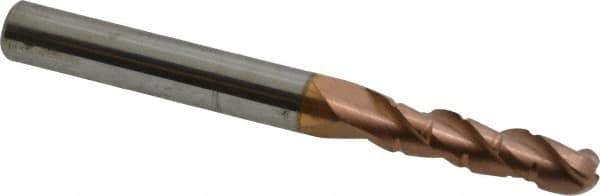 ProMax - 7/32" Diam, 3/4" LOC, 3 Flute Solid Carbide Roughing & Finishing Ball End Mill - TiCN Finish, 2-1/2" OAL, 1/4" Shank Diam, Straight Shank, 35° Helix, Centercutting - USA Tool & Supply