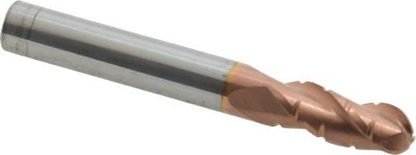ProMax - 5/16" Diam, 3/4" LOC, 3 Flute Solid Carbide Roughing & Finishing Ball End Mill - TiCN Finish, 2-1/2" OAL, 5/16" Shank Diam, Straight Shank, 35° Helix, Centercutting - USA Tool & Supply