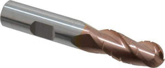 ProMax - 1/2" Diam, 1-1/4" LOC, 3 Flute Solid Carbide Roughing & Finishing Ball End Mill - TiCN Finish, 3" OAL, 1/2" Shank Diam, Weldon Shank, 35° Helix, Centercutting - USA Tool & Supply
