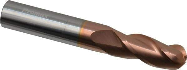 ProMax - 3/8" Diam, 7/8" LOC, 3 Flute Solid Carbide Ball End Mill - TiCN Finish, Single End, 2-1/2" OAL, 3/8" Shank Diam, Spiral Flute - USA Tool & Supply