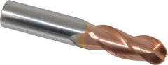 ProMax - 1/2" Diam, 1-1/4" LOC, 3 Flute Solid Carbide Ball End Mill - TiCN Finish, Single End, 3" OAL, 1/2" Shank Diam, Spiral Flute - USA Tool & Supply