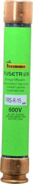 Cooper Bussmann - 300 VDC, 600 VAC, 15 Amp, Time Delay General Purpose Fuse - Fuse Holder Mount, 127mm OAL, 20 at DC, 200 (RMS) kA Rating, 13/16" Diam - USA Tool & Supply