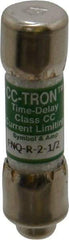 Cooper Bussmann - 300 VDC, 600 VAC, 2.5 Amp, Time Delay General Purpose Fuse - Fuse Holder Mount, 1-1/2" OAL, 200 at AC (RMS) kA Rating, 13/32" Diam - USA Tool & Supply