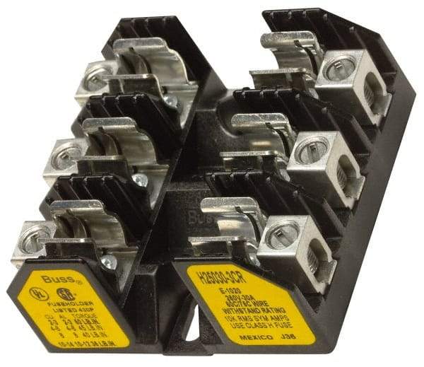 Cooper Bussmann - 2 Pole, 8 to 1/0 AWG, 250 VAC/VDC, 100 Amp, Screw Mount Fuse Block - 7.36 Inch Long x 3.38 Inch Wide x 2.06 Inch High Block - USA Tool & Supply