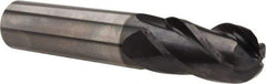Iscar - 5/8" Diam, 1-1/4" LOC, 4 Flute Solid Carbide Ball End Mill - TiAlN Finish, Single End, 3-1/2" OAL, 5/8" Shank Diam, Spiral Flute - USA Tool & Supply
