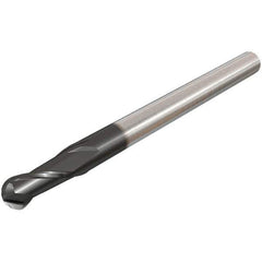 Iscar - 5/16" Diam, 3/8" LOC, 2 Flute Solid Carbide Ball End Mill - TiAlN Finish, Single End, 2-1/2" OAL, 5/16" Shank Diam, Spiral Flute - USA Tool & Supply