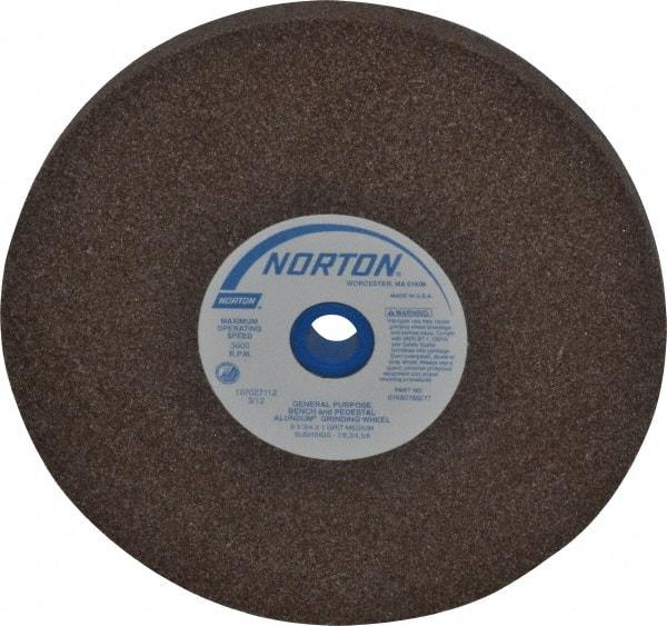 Norton - 60/80 Grit Aluminum Oxide Bench & Pedestal Grinding Wheel - 8" Diam x 1" Hole x 3/4" Thick, 3600 Max RPM, Medium Grade - USA Tool & Supply