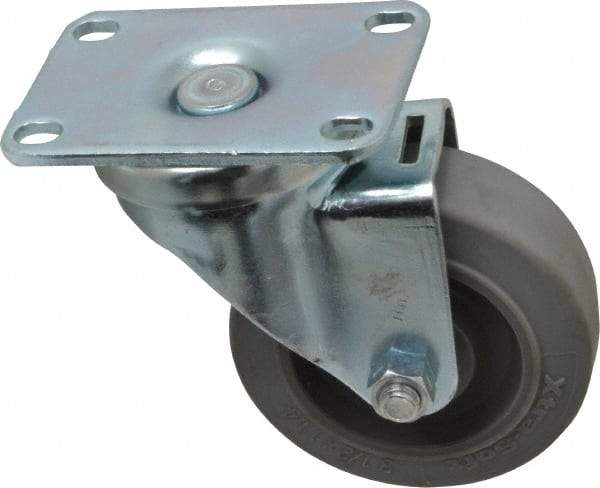 Albion - 3-1/2" Diam x 1-1/4" Wide x 4-1/4" OAH Top Plate Mount Swivel Caster - Rubber, 250 Lb Capacity, Ball Bearing, 2-1/2 x 3-5/8" Plate - USA Tool & Supply