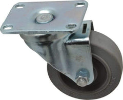 Albion - 3-1/2" Diam x 1-1/4" Wide x 4-1/4" OAH Top Plate Mount Swivel Caster - Rubber, 250 Lb Capacity, Ball Bearing, 2-1/2 x 3-5/8" Plate - USA Tool & Supply