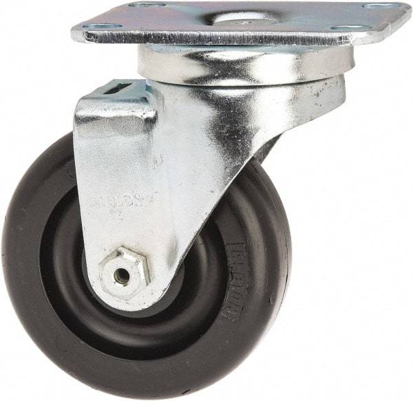 Albion - 3-1/2" Diam x 1-1/4" Wide x 4-11/16" OAH Top Plate Mount Swivel Caster - Polyolefin, 300 Lb Capacity, Delrin Bearing, 2-1/2 x 3-5/8" Plate - USA Tool & Supply