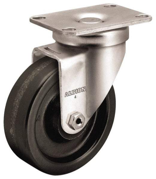 Albion - 4" Diam x 1-1/4" Wide x 5-1/8" OAH Top Plate Mount Swivel Caster - Phenolic, 350 Lb Capacity, Plain Bearing, 2-1/2 x 3-5/8" Plate - USA Tool & Supply