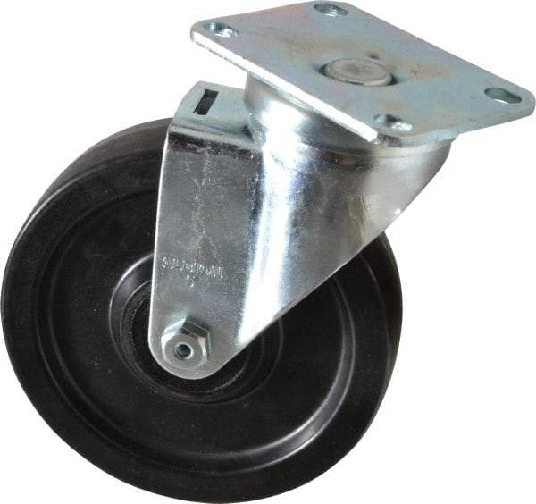Albion - 5" Diam x 1-1/4" Wide x 6-3/16" OAH Top Plate Mount Swivel Caster - Phenolic, 350 Lb Capacity, Roller Bearing, 2-1/2 x 3-5/8" Plate - USA Tool & Supply