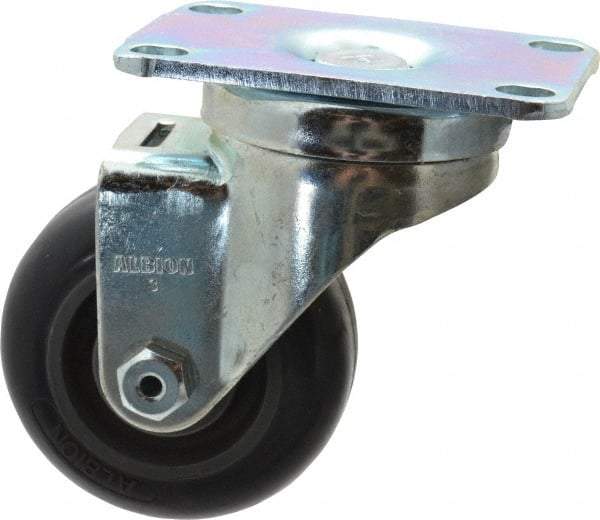 Albion - 3" Diam x 1-1/4" Wide x 4-1/4" OAH Top Plate Mount Swivel Caster - Polyurethane, 300 Lb Capacity, Delrin Bearing, 2-1/2 x 3-5/8" Plate - USA Tool & Supply