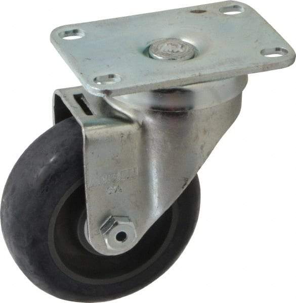 Albion - 3-1/2" Diam x 1-1/4" Wide x 4-11/16" OAH Top Plate Mount Swivel Caster - Polyurethane, 350 Lb Capacity, Delrin Bearing, 2-1/2 x 3-5/8" Plate - USA Tool & Supply