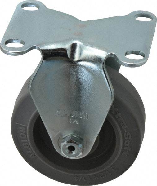 Albion - 3-1/2" Diam x 1-1/4" Wide x 4-1/4" OAH Top Plate Mount Rigid Caster - Rubber, 250 Lb Capacity, Ball Bearing, 2-1/2 x 3-5/8" Plate - USA Tool & Supply