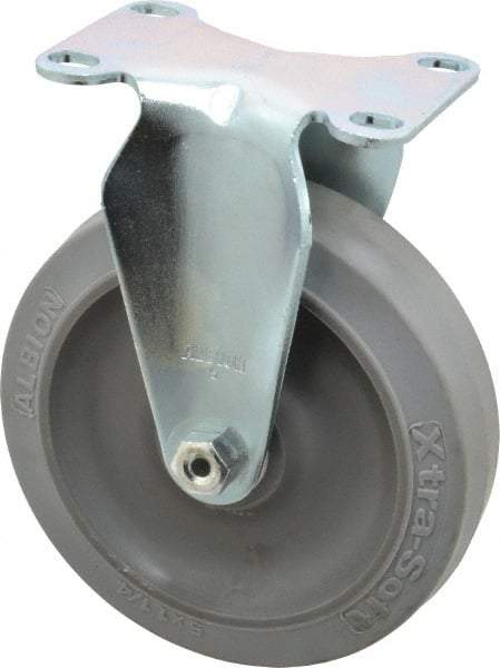 Albion - 5" Diam x 1-1/4" Wide x 6-3/16" OAH Top Plate Mount Rigid Caster - Rubber, 325 Lb Capacity, Delrin Bearing, 2-1/2 x 3-5/8" Plate - USA Tool & Supply