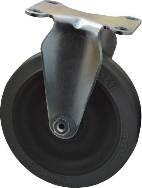 Albion - 5" Diam x 1-1/4" Wide x 6-3/16" OAH Top Plate Mount Rigid Caster - Rubber, 325 Lb Capacity, Ball Bearing, 2-1/2 x 3-5/8" Plate - USA Tool & Supply
