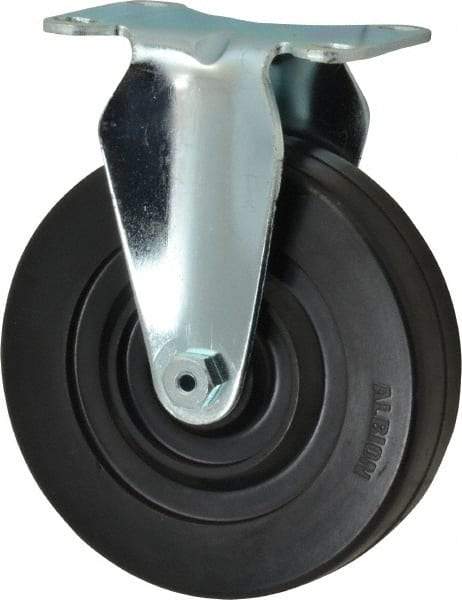 Albion - 5" Diam x 1-1/4" Wide x 6-3/16" OAH Top Plate Mount Rigid Caster - Hard Rubber, 350 Lb Capacity, Plain Bearing, 2-1/2 x 3-5/8" Plate - USA Tool & Supply