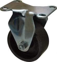 Albion - 3" Diam x 1-1/4" Wide x 4-1/4" OAH Top Plate Mount Rigid Caster - Cast Iron, 300 Lb Capacity, Nylon Bearing, 2-1/2 x 3-5/8" Plate - USA Tool & Supply