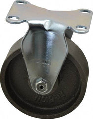 Albion - 4" Diam x 1-1/4" Wide x 5-1/8" OAH Top Plate Mount Rigid Caster - Cast Iron, 350 Lb Capacity, Plain Bearing, 2-1/2 x 3-5/8" Plate - USA Tool & Supply