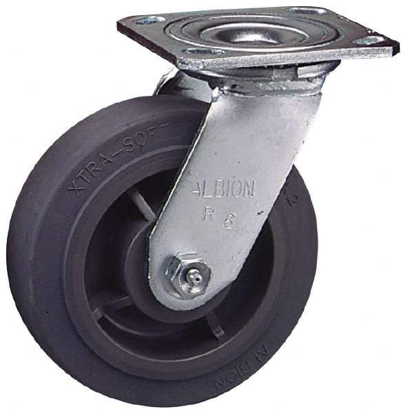 Albion - 8" Diam x 2" Wide x 9-1/2" OAH Top Plate Mount Rigid Caster - Soft Rubber, 675 Lb Capacity, Roller Bearing, 4 x 4-1/2" Plate - USA Tool & Supply