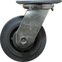 Albion - 5" Diam x 2" Wide x 6-1/2" OAH Top Plate Mount Swivel Caster - Soft Rubber, 350 Lb Capacity, Roller Bearing, 4 x 4-1/2" Plate - USA Tool & Supply