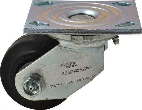 Albion - 3-1/4" Diam x 1-1/2" Wide x 4-1/4" OAH Top Plate Mount Swivel Caster - Rubber, 140 Lb Capacity, Roller Bearing, 4 x 4-1/2" Plate - USA Tool & Supply