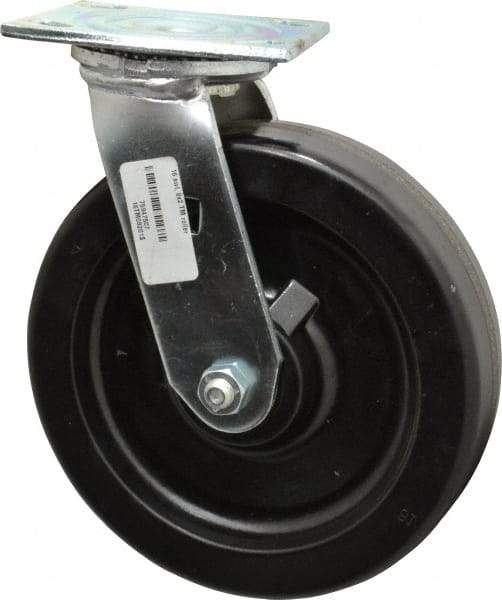 Albion - 8" Diam x 2" Wide x 9-1/2" OAH Top Plate Mount Swivel Caster - Phenolic, 1,250 Lb Capacity, Roller Bearing, 4 x 4-1/2" Plate - USA Tool & Supply