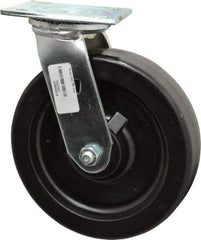 Albion - 8" Diam x 2" Wide x 9-1/2" OAH Top Plate Mount Swivel Caster - Phenolic, 1,250 Lb Capacity, Roller Bearing, 4 x 4-1/2" Plate - USA Tool & Supply