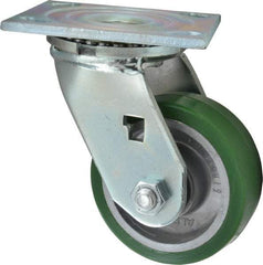 Albion - 4" Diam x 1-1/2" Wide x 5-5/8" OAH Top Plate Mount Swivel Caster - Polyurethane, 600 Lb Capacity, Roller Bearing, 4 x 4-1/2" Plate - USA Tool & Supply
