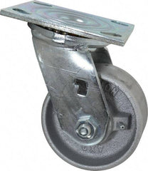Albion - 4" Diam x 2" Wide x 5-5/8" OAH Top Plate Mount Swivel Caster - Cast Iron, 700 Lb Capacity, Roller Bearing, 4 x 4-1/2" Plate - USA Tool & Supply