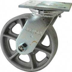 Albion - 6" Diam x 1-1/2" Wide x 7-1/4" OAH Top Plate Mount Swivel Caster - Cast Iron, 800 Lb Capacity, Roller Bearing, 4 x 4-1/2" Plate - USA Tool & Supply