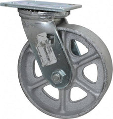 Albion - 6" Diam x 2" Wide x 7-1/4" OAH Top Plate Mount Swivel Caster - Cast Iron, 1,200 Lb Capacity, Roller Bearing, 4 x 4-1/2" Plate - USA Tool & Supply