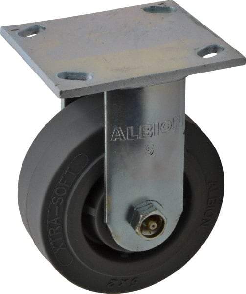 Albion - 5" Diam x 2" Wide x 6-1/2" OAH Top Plate Mount Rigid Caster - Soft Rubber, 350 Lb Capacity, Roller Bearing, 4 x 4-1/2" Plate - USA Tool & Supply