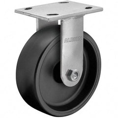 Albion - 4" Diam x 2" Wide x 5-5/8" OAH Top Plate Mount Rigid Caster - Rubber, 350 Lb Capacity, Roller Bearing, 4 x 4-1/2" Plate - USA Tool & Supply