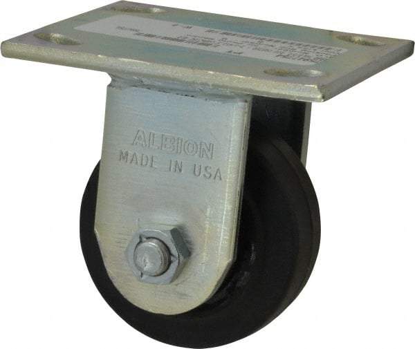 Albion - 3-1/4" Diam x 2" Wide x 4-1/4" OAH Top Plate Mount Rigid Caster - Rubber, 140 Lb Capacity, Roller Bearing, 4 x 4-1/2" Plate - USA Tool & Supply