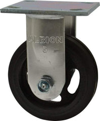 Albion - 5" Diam x 1-1/2" Wide x 6-1/2" OAH Top Plate Mount Rigid Caster - Rubber, 300 Lb Capacity, Roller Bearing, 4 x 4-1/2" Plate - USA Tool & Supply